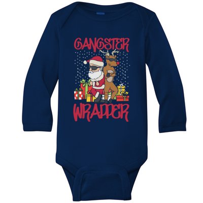 Funny Pun Gangsta Gangster Wrapper Ugly Christmas Baby Long Sleeve Bodysuit