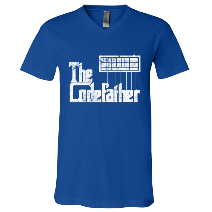 Funny Programmer Gift The Codefather Vintage V-Neck T-Shirt