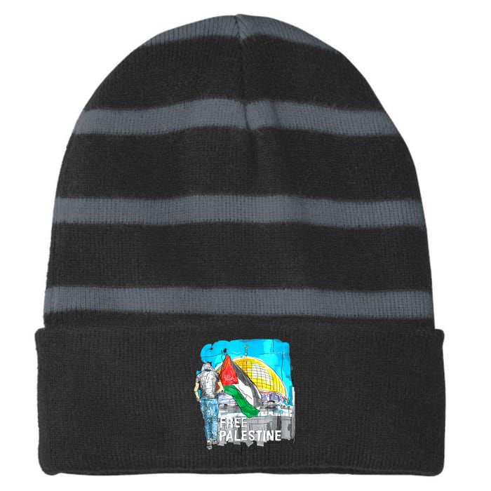 Free Palestine Gaza Palestinian Striped Beanie with Solid Band