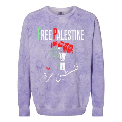 Free Palestine Gaza Flag Arabic Freedom for Palestinians Colorblast Crewneck Sweatshirt