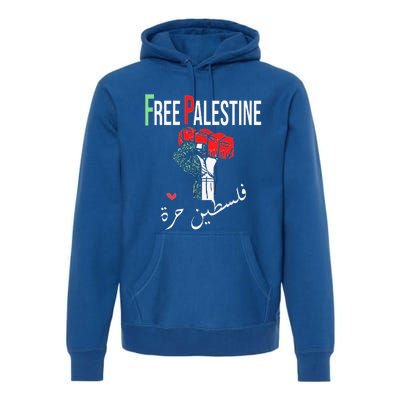 Free Palestine Gaza Flag Arabic Freedom for Palestinians Premium Hoodie