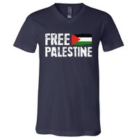 Free Palestine Gaza Flag Arabic Freedom For Palestinians V-Neck T-Shirt