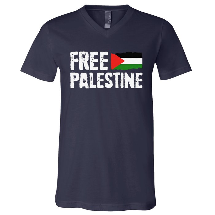 Free Palestine Gaza Flag Arabic Freedom For Palestinians V-Neck T-Shirt