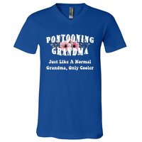 Funny Pontooning Grandma Pontoon Lover Boating Flower Cool Gift V-Neck T-Shirt