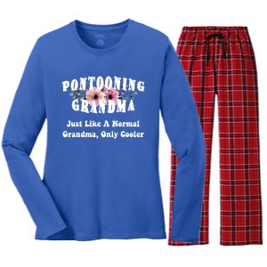 Funny Pontooning Grandma Pontoon Lover Boating Flower Cool Gift Women's Long Sleeve Flannel Pajama Set 