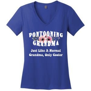 Funny Pontooning Grandma Pontoon Lover Boating Flower Cool Gift Women's V-Neck T-Shirt