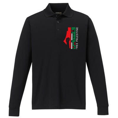 Free Palestine Gaza Flag Arabic Freedom for Palestinians  Performance Long Sleeve Polo