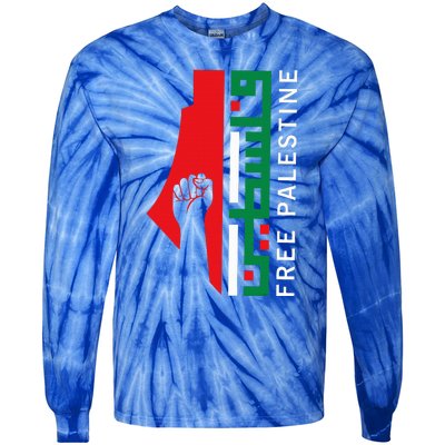 Free Palestine Gaza Flag Arabic Freedom for Palestinians  Tie-Dye Long Sleeve Shirt