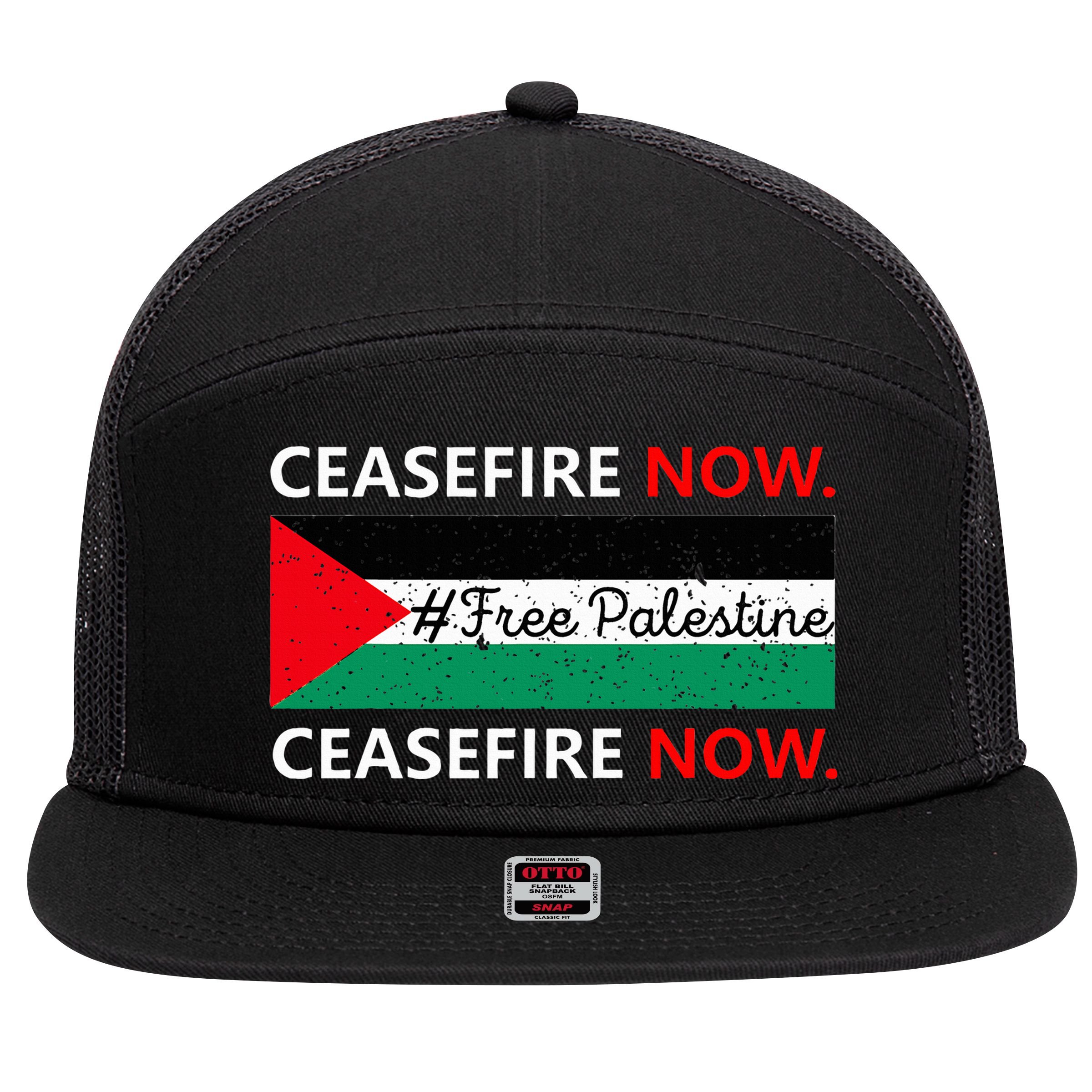 Free Palestine Gaza Jews Say Cease Fire Now Not In Our Name 7 Panel Mesh Trucker Snapback Hat