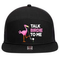 Flamingo Playing Golf Talk Birdie To Me Pun Funny 7 Panel Mesh Trucker Snapback Hat