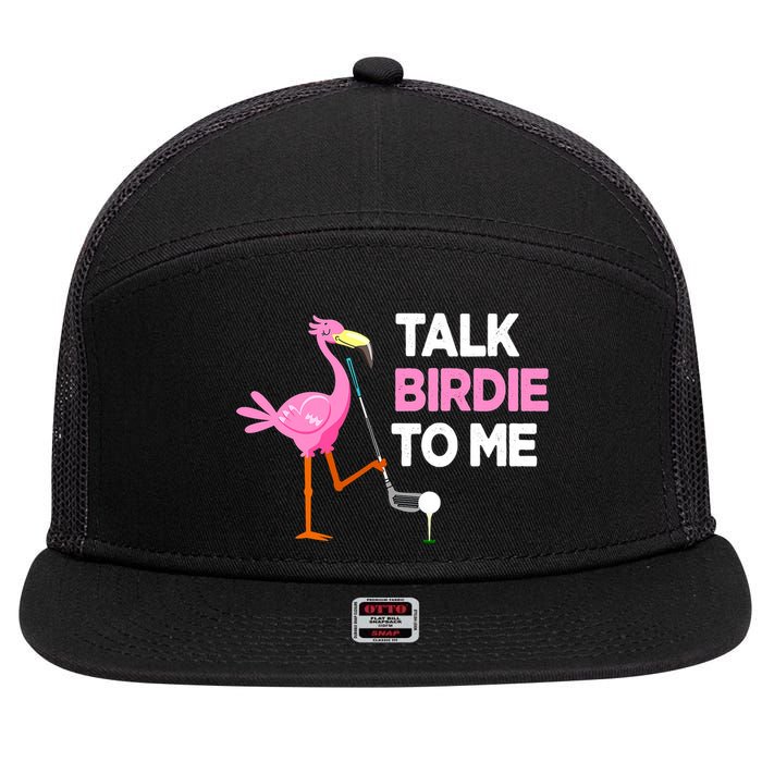 Flamingo Playing Golf Talk Birdie To Me Pun Funny 7 Panel Mesh Trucker Snapback Hat