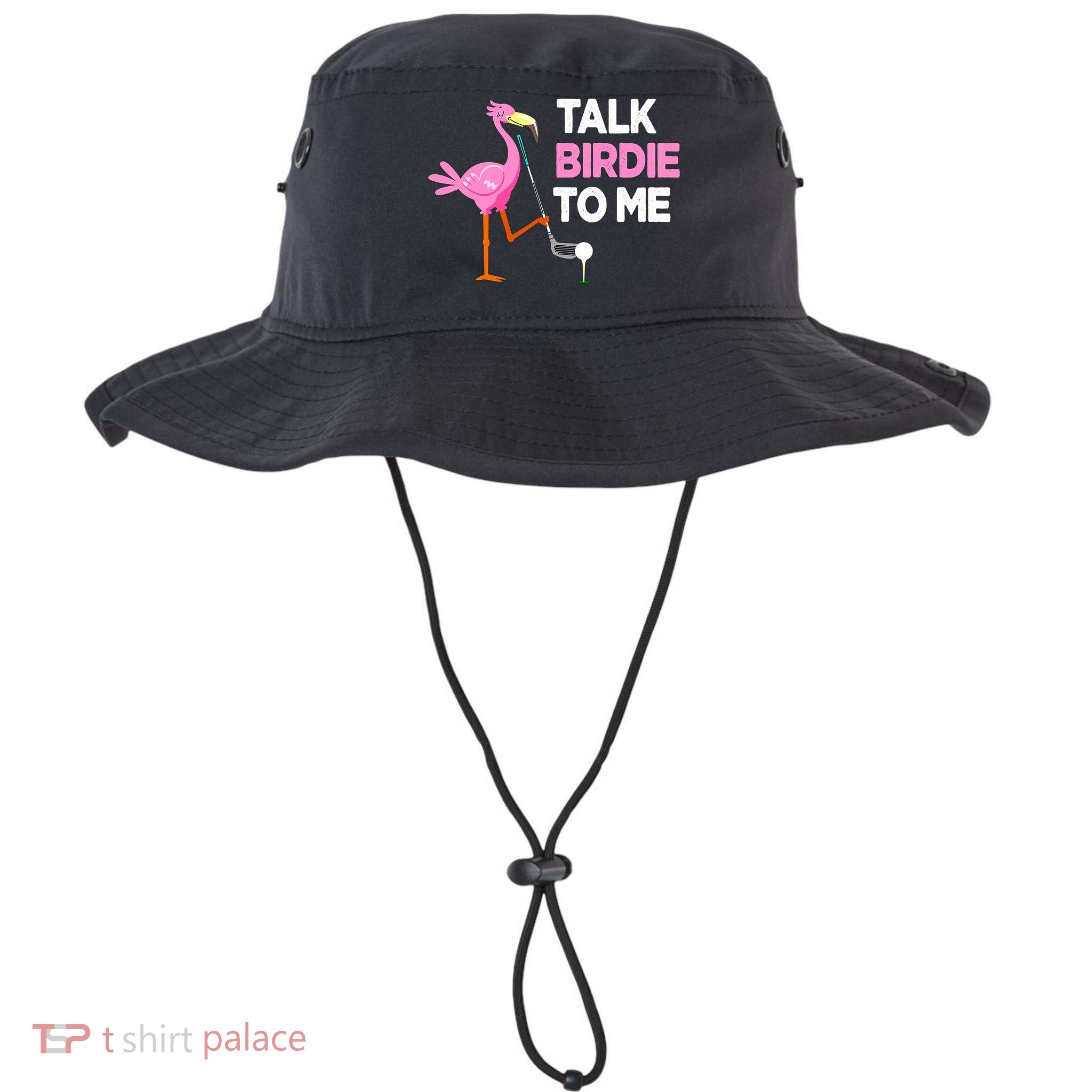 Flamingo Playing Golf Talk Birdie To Me Pun Funny Bucket Hat