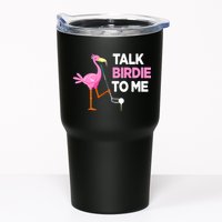 Flamingo Playing Golf Talk Birdie To Me Pun Funny Tumbler