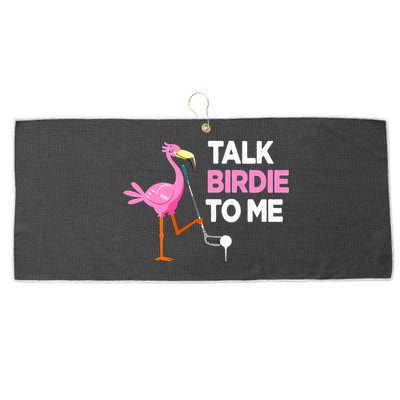 Flamingo Playing Golf Talk Birdie To Me Pun Funny Large Microfiber Waffle Golf Towel