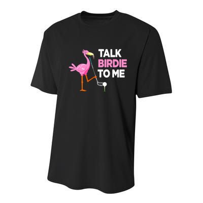 Flamingo Playing Golf Talk Birdie To Me Pun Funny Youth Performance Sprint T-Shirt