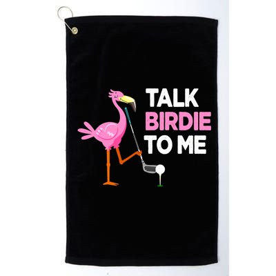 Flamingo Playing Golf Talk Birdie To Me Pun Funny Golf Towel