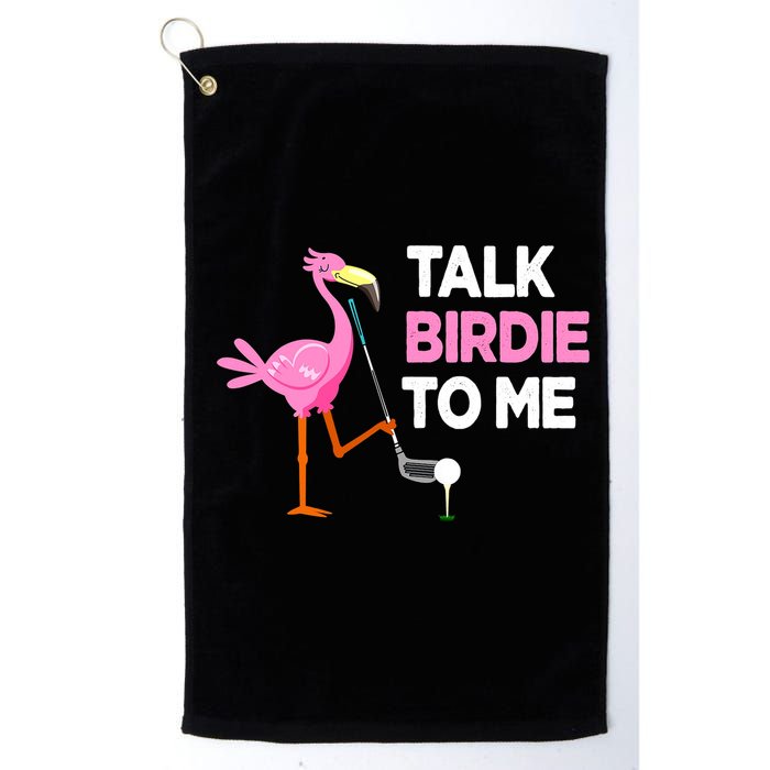 Flamingo Playing Golf Talk Birdie To Me Pun Funny Golf Towel
