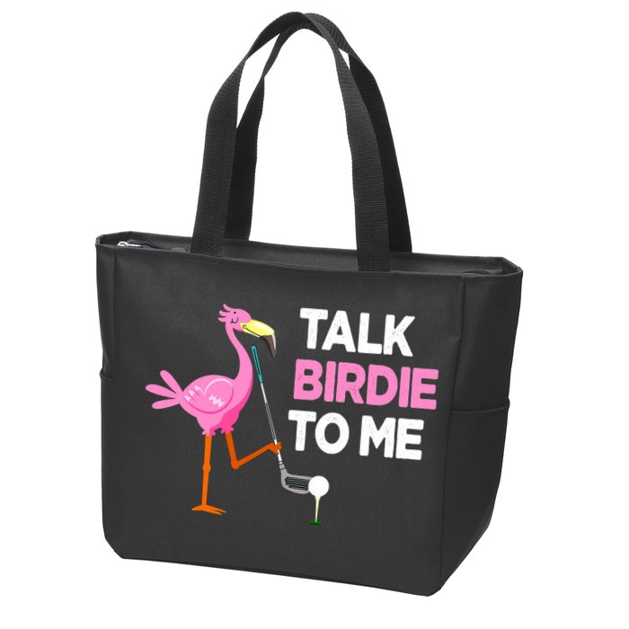 Flamingo Playing Golf Talk Birdie To Me Pun Funny Zip Tote Bag