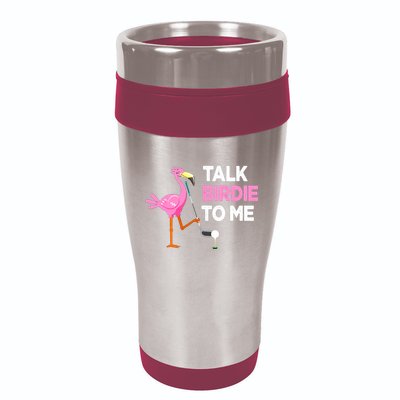 Flamingo Playing Golf Talk Birdie To Me Pun Funny 16oz Travel Tumbler