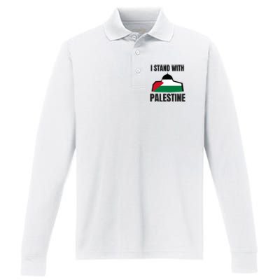 Free Palestine Gaza Flag I Stand With Palestine Freedom Performance Long Sleeve Polo