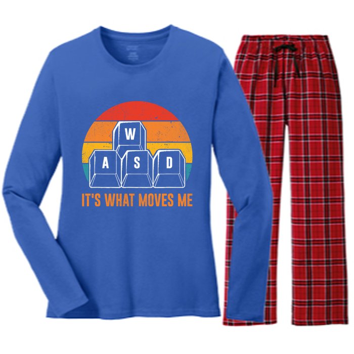 Funny Pc Gamer Computer Nerd Gift Wasd Its What Moves Me Meaningful Gift Women's Long Sleeve Flannel Pajama Set 