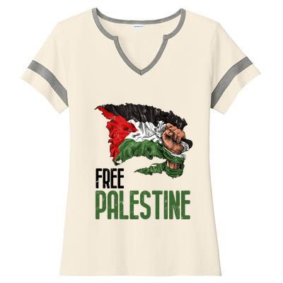 Free Palestine Gaza Flag Arabic Freedom Distressed Strength Ladies Halftime Notch Neck Tee