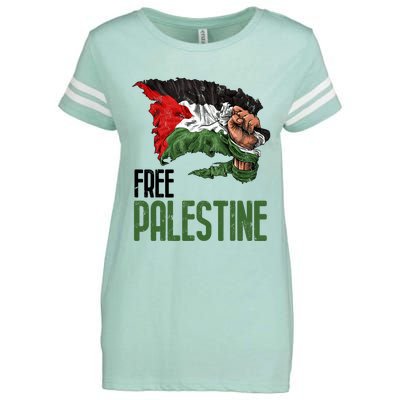 Free Palestine Gaza Flag Arabic Freedom Distressed Strength Enza Ladies Jersey Football T-Shirt