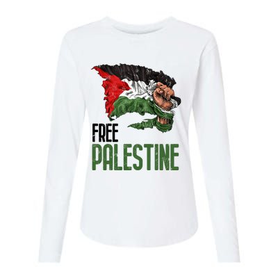 Free Palestine Gaza Flag Arabic Freedom Distressed Strength Womens Cotton Relaxed Long Sleeve T-Shirt