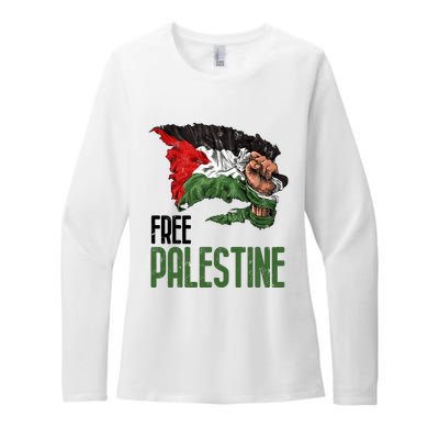 Free Palestine Gaza Flag Arabic Freedom Distressed Strength Womens CVC Long Sleeve Shirt