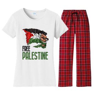 Free Palestine Gaza Flag Arabic Freedom Distressed Strength Women's Flannel Pajama Set