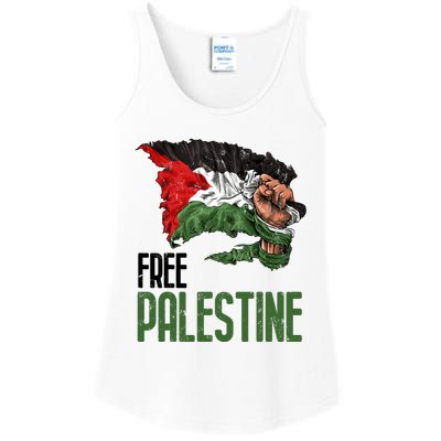 Free Palestine Gaza Flag Arabic Freedom Distressed Strength Ladies Essential Tank