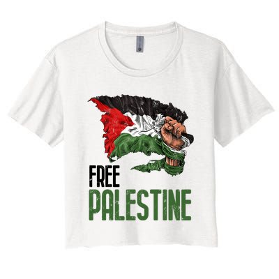 Free Palestine Gaza Flag Arabic Freedom Distressed Strength Women's Crop Top Tee