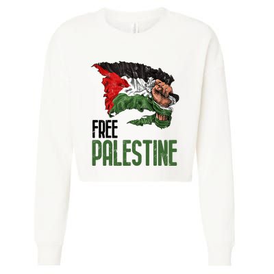 Free Palestine Gaza Flag Arabic Freedom Distressed Strength Cropped Pullover Crew