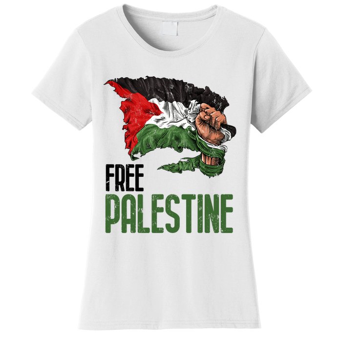 Free Palestine Gaza Flag Arabic Freedom Distressed Strength Women's T-Shirt