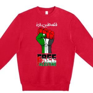 Free Palestine Gaza Arabic Support Palestinian Flag Premium Crewneck Sweatshirt