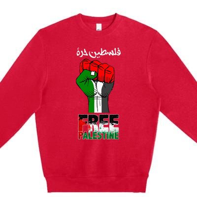 Free Palestine Gaza Arabic Support Palestinian Flag Premium Crewneck Sweatshirt