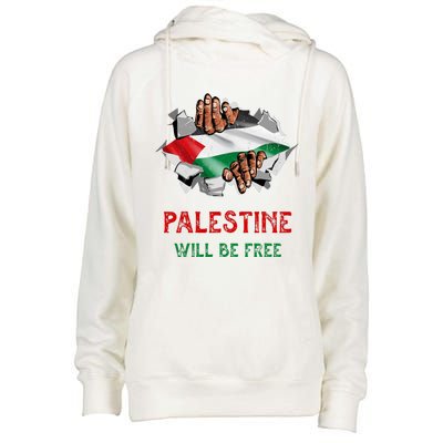 Free Palestine Gaza Flag Arabic Freedom Distressed Vintage Womens Funnel Neck Pullover Hood