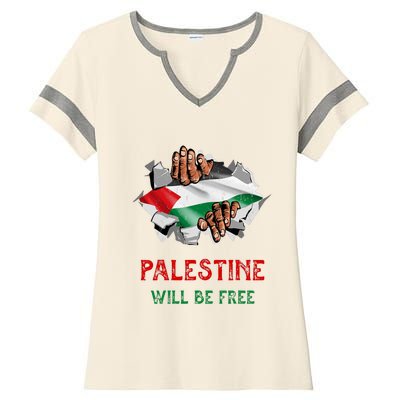 Free Palestine Gaza Flag Arabic Freedom Distressed Vintage Ladies Halftime Notch Neck Tee