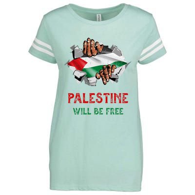 Free Palestine Gaza Flag Arabic Freedom Distressed Vintage Enza Ladies Jersey Football T-Shirt