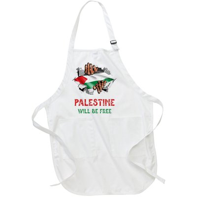 Free Palestine Gaza Flag Arabic Freedom Distressed Vintage Full-Length Apron With Pockets