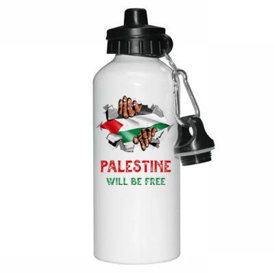 Free Palestine Gaza Flag Arabic Freedom Distressed Vintage Aluminum Water Bottle