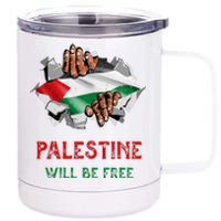 Free Palestine Gaza Flag Arabic Freedom Distressed Vintage 12 oz Stainless Steel Tumbler Cup