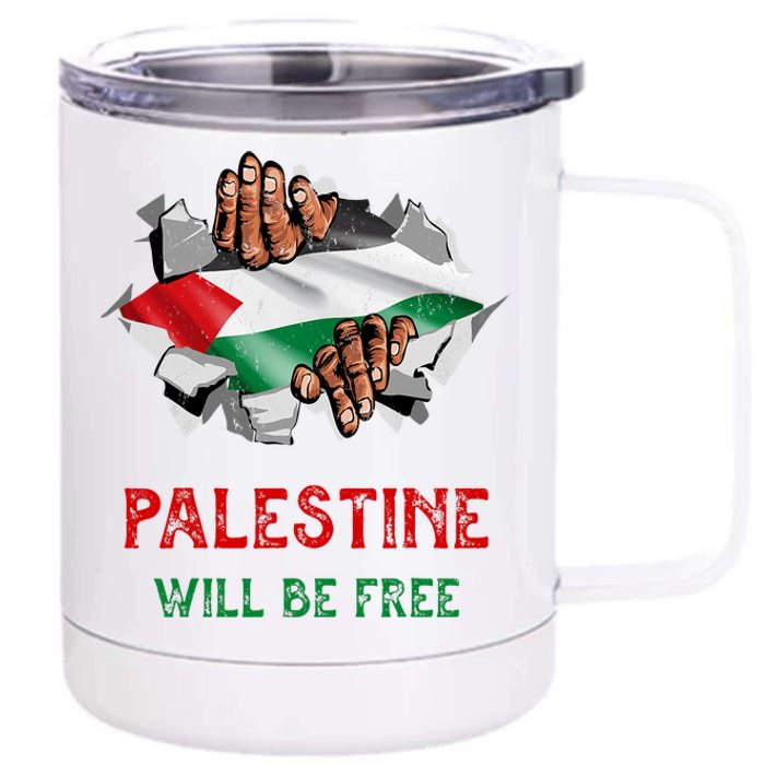 Free Palestine Gaza Flag Arabic Freedom Distressed Vintage 12 oz Stainless Steel Tumbler Cup