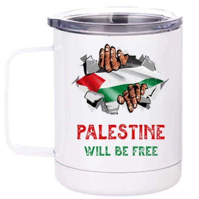 Free Palestine Gaza Flag Arabic Freedom Distressed Vintage 12 oz Stainless Steel Tumbler Cup