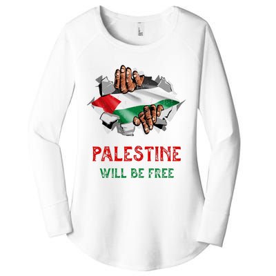 Free Palestine Gaza Flag Arabic Freedom Distressed Vintage Women's Perfect Tri Tunic Long Sleeve Shirt