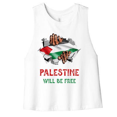 Free Palestine Gaza Flag Arabic Freedom Distressed Vintage Women's Racerback Cropped Tank