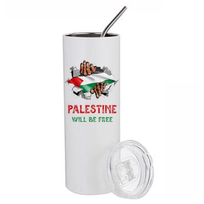 Free Palestine Gaza Flag Arabic Freedom Distressed Vintage Stainless Steel Tumbler