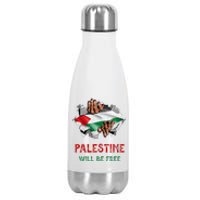 Free Palestine Gaza Flag Arabic Freedom Distressed Vintage Stainless Steel Insulated Water Bottle