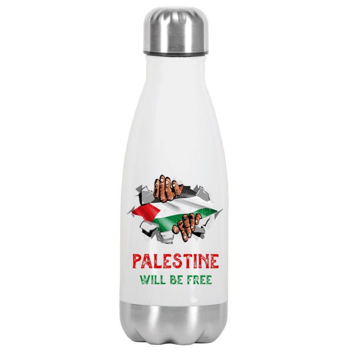 Free Palestine Gaza Flag Arabic Freedom Distressed Vintage Stainless Steel Insulated Water Bottle