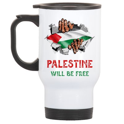 Free Palestine Gaza Flag Arabic Freedom Distressed Vintage Stainless Steel Travel Mug